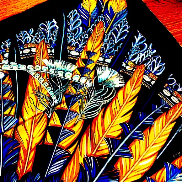 💯HermesSilkLargeScarfONEof a KindFabulousSIGNED Artist+Logo+2HermesBoxes+Ribbon - Picture 11 of 16